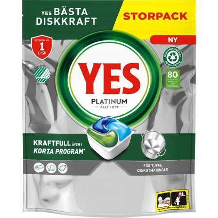 YES Maskindisk Platinum tabletter 80/fp - Lyreco - Städ och hygien - Diskrengöring - Maskindiskmedel