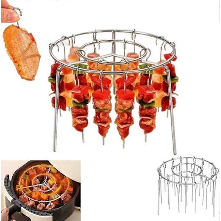 Airfryer kebabstativ med 24 spyd - Vertikalt stativ for jevn steking av kjøtt, kylling og grønnsaker, passer de fleste griller og ovner