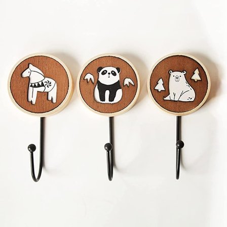 3 stk. Selvklæbende Kroge til Børn, Træ Selvklæbende Kroge, Selvklæbende Håndklæde Kroge til Bøjler, Håndklædehylder, Sjal, Tasker, Hattehylder