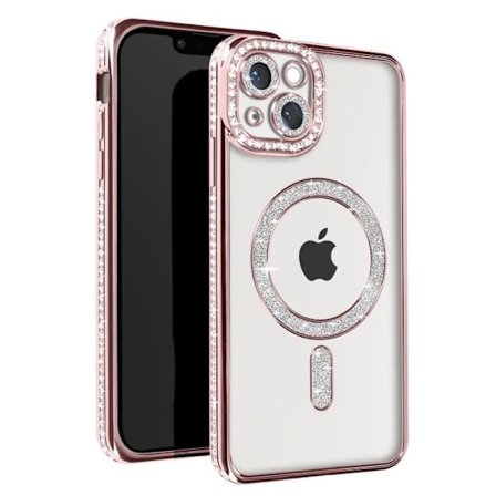 Diamantfodral till iPhone 14 - AVIZAR - Rhinestone Contour - Rosa - MagSafe Protection