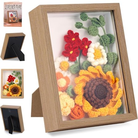 Solsikke Hæklesæt med Fotoramme, Solsikke Strikkevævesæt med Garn, Kroge, Instruktion, Stingmarkører