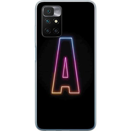 Kompatibel Mobilcover til Xiaomi Xiaomi Redmi 10 Minimalistisk neonbogstav A i regnbuefarvet lys mod sort baggrund i moderne typografisk stil