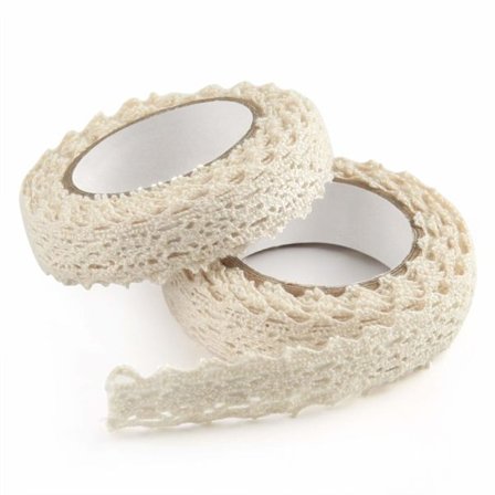 Ruller med off-white selvklebende blondebånd, dekorative striper, striper for scrapbooking