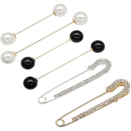 Pakke med 6 sikkerhetsnålsbrosjeklemmer, sikkerhetsnål som brosje, perlebrosjenåler og krystallsjalklemmer
