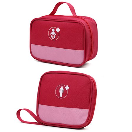 Punainen ensiapulaukku vetoketjulla, kompakti säilytys, selviytymislaukku autoon, korjaamolle, pyöräilyyn, ulkoiluun