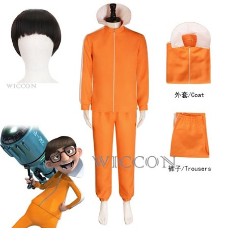 Movie Vector Cosplay Kostyme Oransje Jakke Bukser Briller Kostymesett Svamp Parykk Halloween Maskeradeklær Sett Festsett L-WELLNGS L L-XF26- L
