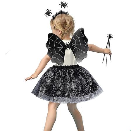 Jenter Lilla flaggermus Fancy Dress Up Edderkoppnett Heks Barn Edderkoppsett Halloween kostyme A