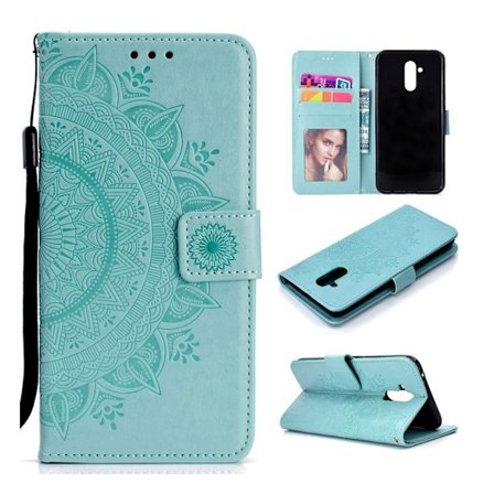 Huawei Mate 20 Lite flipfodral i läder med totem-mönster - Cyan