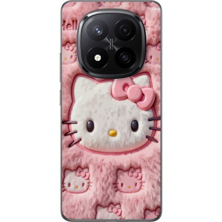 Kompatibel Mobilcover til Xiaomi Redmi Note 14 Pro+ Hello Kitty lyserød fluffy baggrund med ikonisk ansigt og kawaii-æstetik
