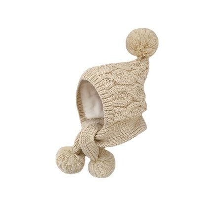 Barnmössa, halsduk, öronlapp, luva, mössa, beige