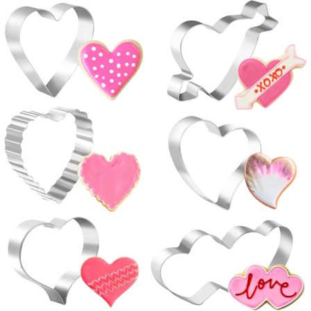 Hjerteformede kageforme, 6 stk. Valentinsdag rustfri forme - Hjerte med pil, dobbelt hjerteformet form til bagning og