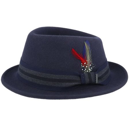 Stetson - Blå trilby Hatt - Player Woolfelt Navy/Gunmetal Trilby @ Hatstore