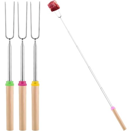 4-pak Marshmallow Ristegafler Sæt - Udtrækkelige S'mores Pinde i Rustfrit Stål til Grill og Bål