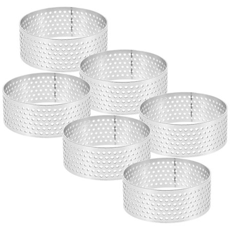 Kageforme til bagning, rustfri tærteforme, 6 stk. til hjemmebagning og formning [DB] Sølv 5.00X5.00X2.00CM Sølv