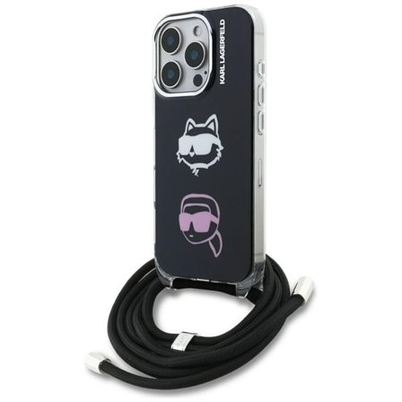 Karl Lagerfeld IML Crossbody Karl&Choupette Head Case for iPhone 16 Pro - Musta