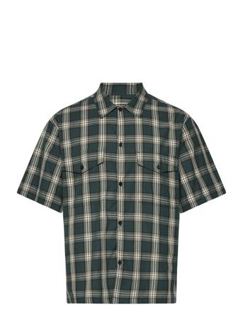 Perola Cotton Check Mateo Shirt Ss Green Mads Nørgaard
