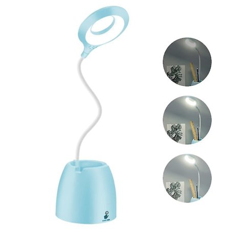 Skrivebordslamper til hjemmekontor, Genopladelig LED-skrivebordslampe med USB-opladningsport, Penne- og Telefonholder, 3 Dæmpningsniveauer, 