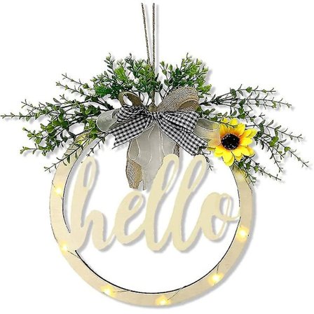 Velkomstskilt, rustikk tre velkomst dørkrans med LED-lyssnor, 30 cm velkomstskilt