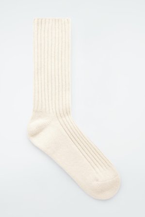 COS Damen Gerippte Kaschmirsocken - Weiss