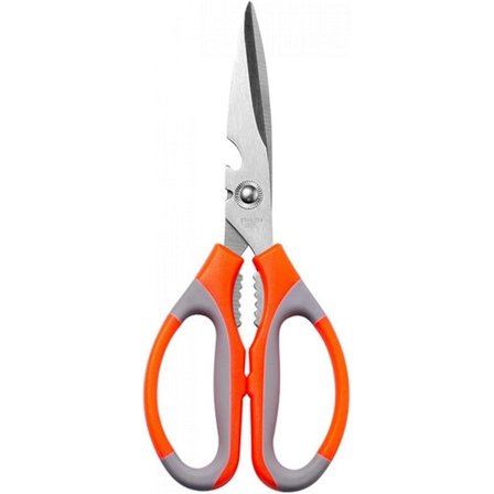 Multifunksjonell kjøkkensaks i rustfritt stål med høy synlighet, nøtteknekker og flaskeåpner