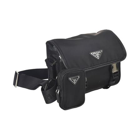 Prada Logo Plaque Nylon Taske Sort, Herre Skuldertasker, Størrelse: ONE Size