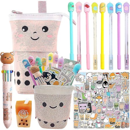 Lines Kawaii Penalhus Og Komplet Pink Kawaii Skrivesæt Med Pop Up Sød Boba Penalhus,..