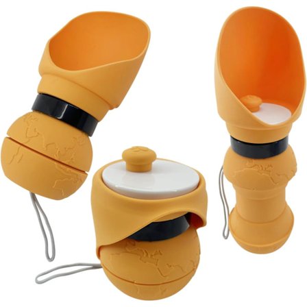 Silikone Vandflaske til Kæledyr - 560ml Sammenklappelig Rejsekop til Hunde & Katte | Letvægt, Bærbar & Let at Rengøre (Orange)