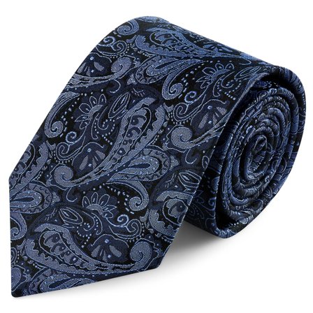 Marineblaue und hellblaue Seidenkrawatte mit Paisley-Muster | 8 cm für Männer - Krawatten mit Muster