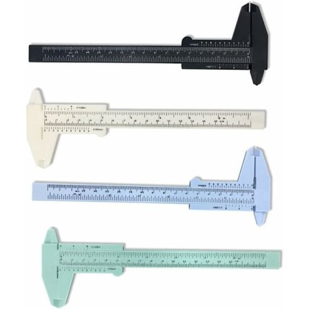 Sett med 4 plast Vernier-skyvelære, grønn blå hvit svart, 6"/150m