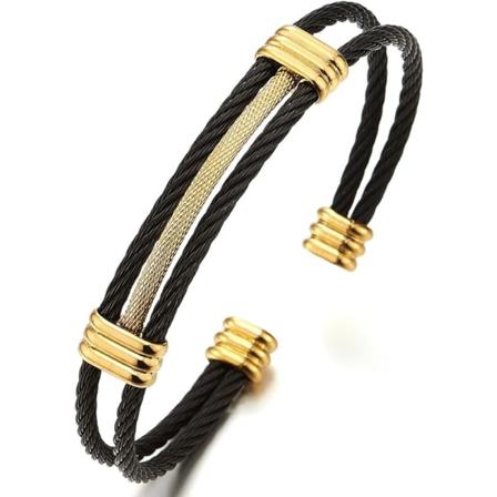 Svart og gull menn kvinner rustfritt stål vridd kabel justerbar C