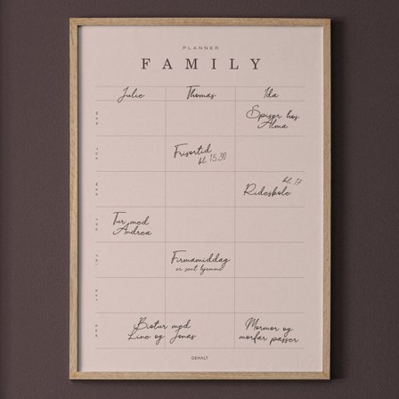 Plakat med Family Planner til 3 fra Gehalt — Ugeplan til familien