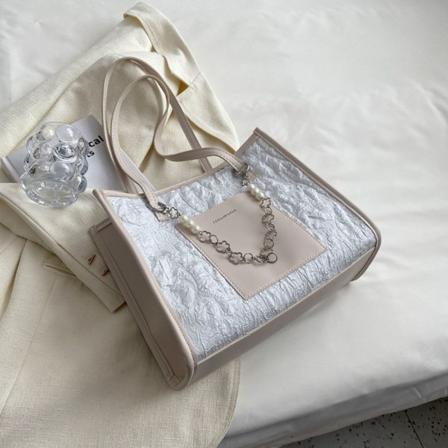 Modeväska Damsommarpärlkedja axelarmsväska beige