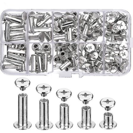 80 stk. 5 størrelser metallbindingsskruer, Chicago-skruer, rustfrie skrunagler for gjør-det-selv, lærdekorasjon