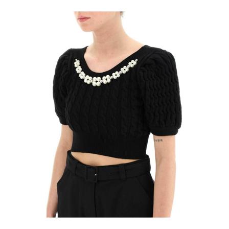 Simone Rocha Round-neck Stickat svart, Dam Stickade tröjor & koftor, Dam, Storlek: S