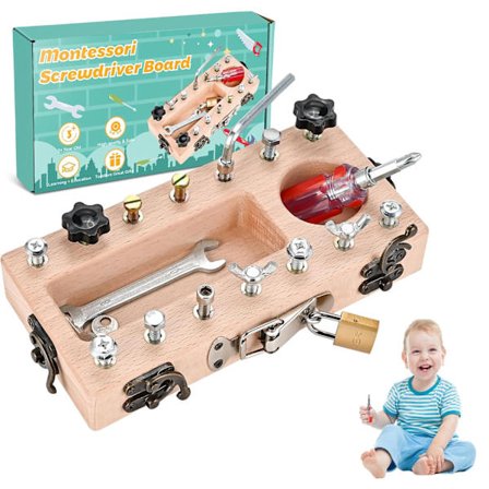 Montessori-legetøj til børn 3-5 år, træskruebræt, aktivitetstavle, pædagogisk motoriklegetøj, perfekt julegave til piger og drenge