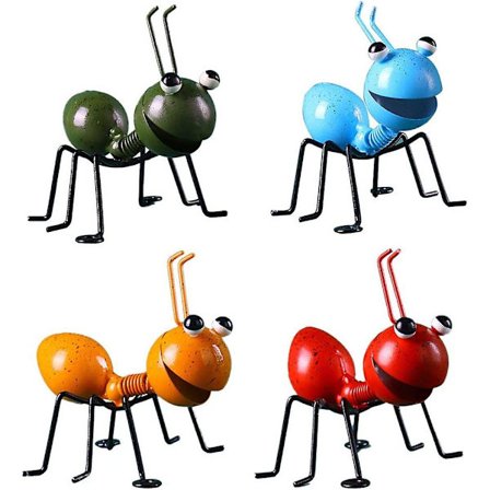 Vinterkampagne, 4 stk. Myrehaveornamenter Havekunst Metal Skulptur Myre Sød Farverig Ornament