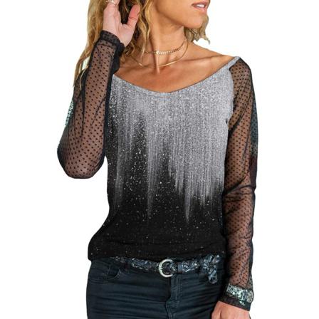 O-halsad Lös Tröja Blus Höst Elegant Print Dam T