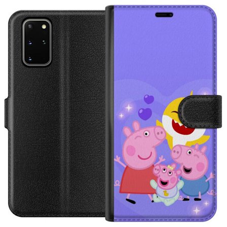 Kompatibel Tegnebogsetui til Samsung Galaxy S20+ Peppa Gris mønster med hjerter, sommerfugle og venner, lyserød baggrund i bløde børneillustration