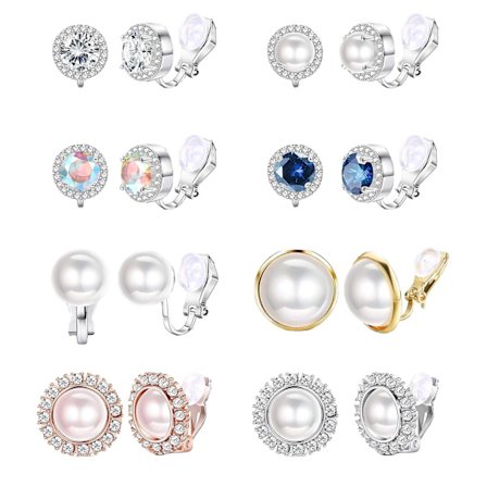 8 par Clip-on Øreringe Regnbue Kvarts Perle Perle Øreringe Med Gummipuder Ikke-gennemhullede Clip Øreringe Sæt