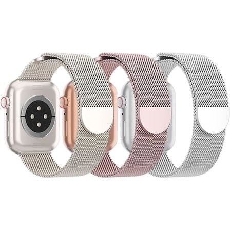 3-pack nätverksmetallband kompatibla med Apple Watch-band 38 mm 40 mm 41 mm 42 mm 44 mm 45 mm 49 mm, magnetiskt armband i rostfritt stål