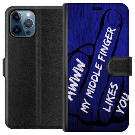 Kompatibelt Lommeboketui til Apple iPhone 12 Pro Mørk typografisk illustrasjon med hjerteform og budskap om vennskap mot dyp blå tretekstur