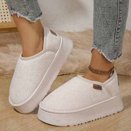 Vinterplattformstövlar Vintage Mode Dam Snö Varma Mocka Varma Inre Plysch Mode Tjockt Botten Dam Platta Botten Stövlar Creamy-white 40-41