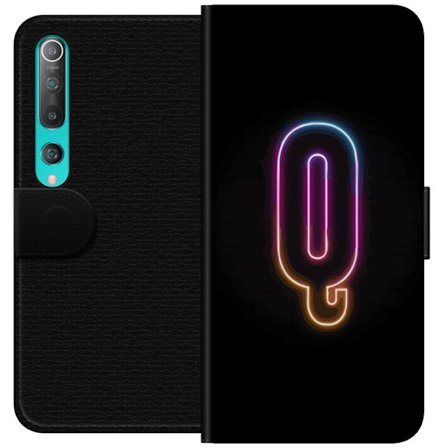 Kompatibel Tegnebogsetui til Xiaomi Xiaomi Mi 10 5G Minimalistisk neonbogstav Q i lyse farver mod mørk baggrund