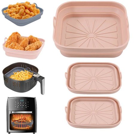 1/2/3-pakning sammenleggbar airfryer-form i silikon, gjenbrukbar bakeform for ovn og mikrobølgeovn_TF_TF