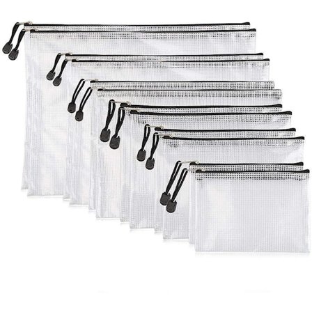 Zip Mesh Bags, 12 Pcs Mesh Zipper Pouch Document Wallet Clear Pvc Zipper File Acsergery Gift