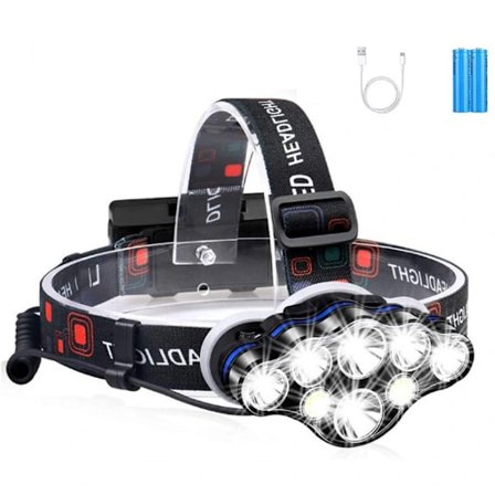 USB-oppladbar LED-hodelykt for utendørs bruk, multifunksjonell for camping, nattfiske, vanntett, lang batteritid