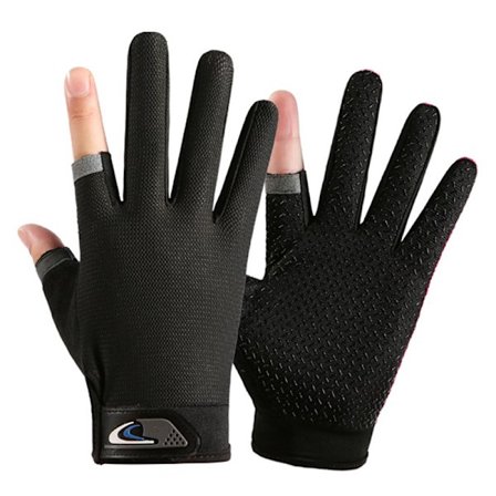 1 par Anti-Slip åndbare fiskehandsker Two Finger Holdbar O