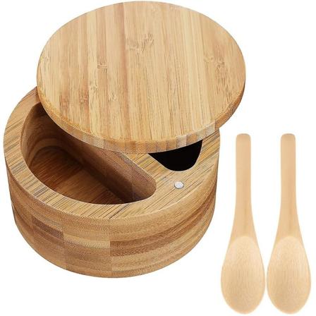 Fack bambu saltpepparlåda med magnetiskt vridlock och 2st mini bambuskedar för ki