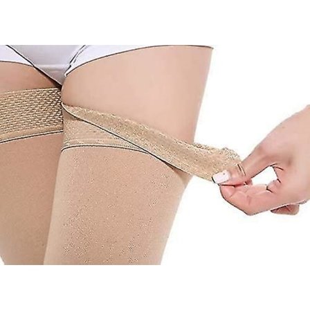 Fong Lårhöga kompressionsstrumpor utan fot, 20-30 mmhg kompressionsstrumpor med silikonband, åderbråck (X Large, 20-30 mmhg utan fot, beige)