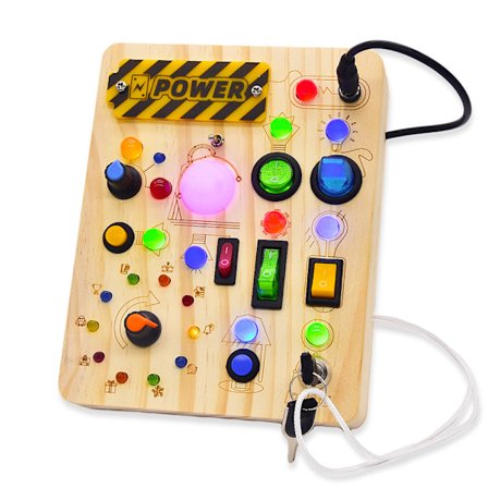 Montessori Legetøj Børn 1 2 3 År Aktivitetsbræt med 10 Kontakter 23 LED Lys Aktivitetsbræt Trælegetøj fra 1 År Motorisk Legetøj Sensorisk Legetøj